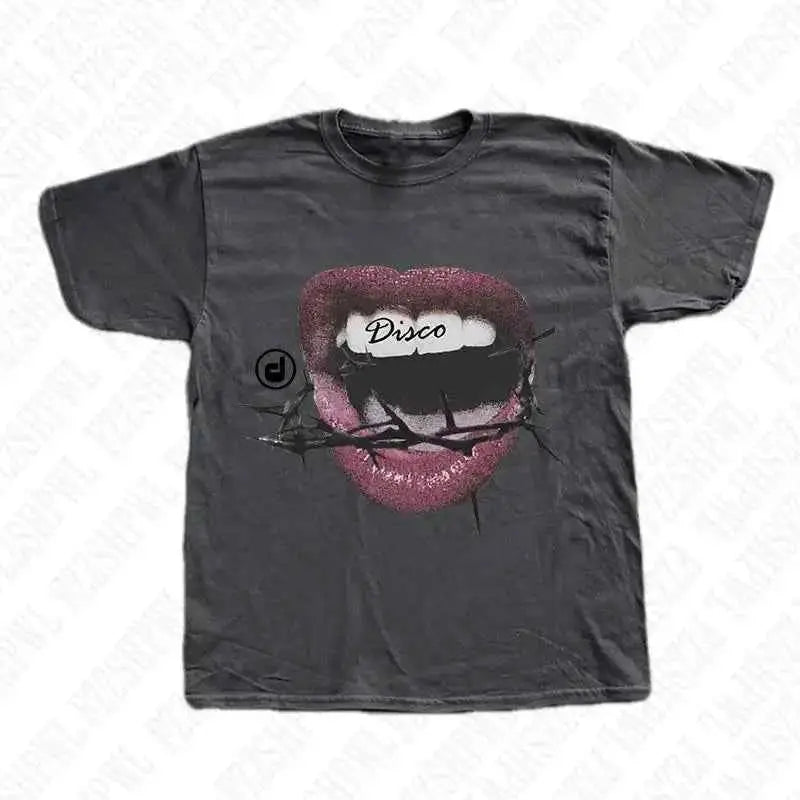 Cotton T Shirt Aesthetics Graphic Print Oversized Hip Hop Tee Rock Gothic Streetwear Short Sleeve Punk Retro Emo