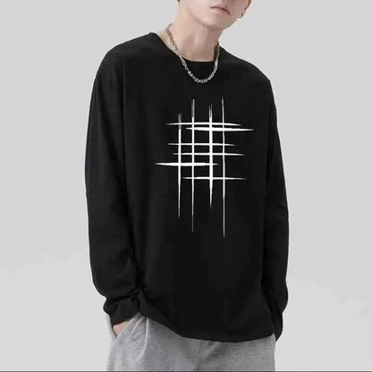 Y2K Vintage Men T Shirt Long Sleeve Oversized Harajuku Streetwear Cross Print Tee Autumn