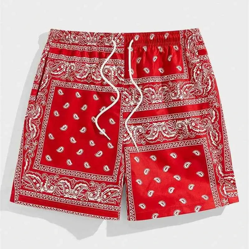 Mens Classic Perris Pattern Beach Shorts With Drawstring Board Shorts For Hawaii Vacation Swim Trunks