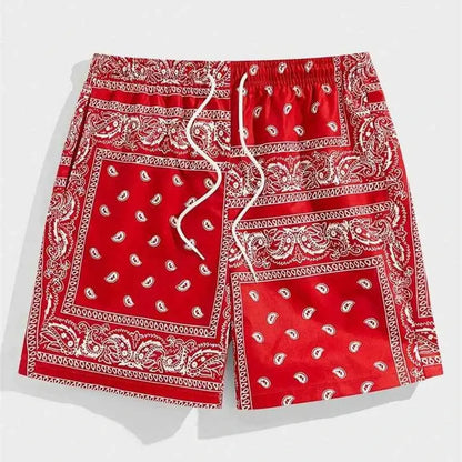 Mens Classic Perris Pattern Beach Shorts With Drawstring Board Shorts For Hawaii Vacation Swim Trunks
