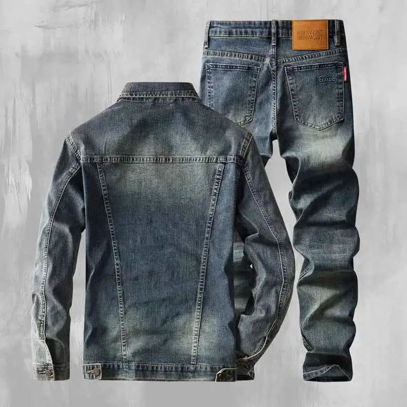 2024 Autumn Winter American Denim Cowboy Set With Washed Elastic Jacket And Jeans For Men And Classic Versatile Style