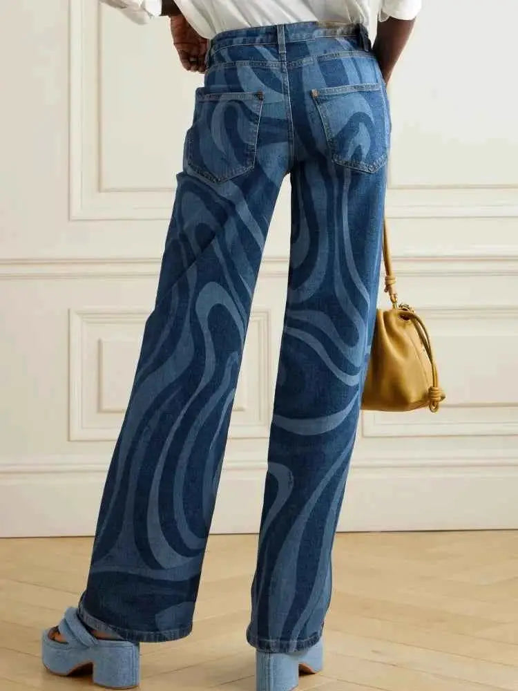 Women High Waist Wide Leg Denim Jeans Trousers Shiny Straight Long Pants Casual 2025 Autumn Winter
