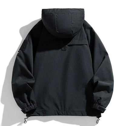 Men's Windbreaker Hooded Jacket Waterproof Softshell Zipper Coat Cargo Pockets Black For Outdoor Hiking Camping