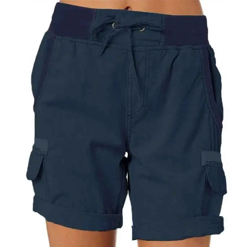 Womens Cargo Shorts High Waisted Elastic Waist Cotton Blend Casual Summer Bottoms Lightweight Breathable Everyday Wear