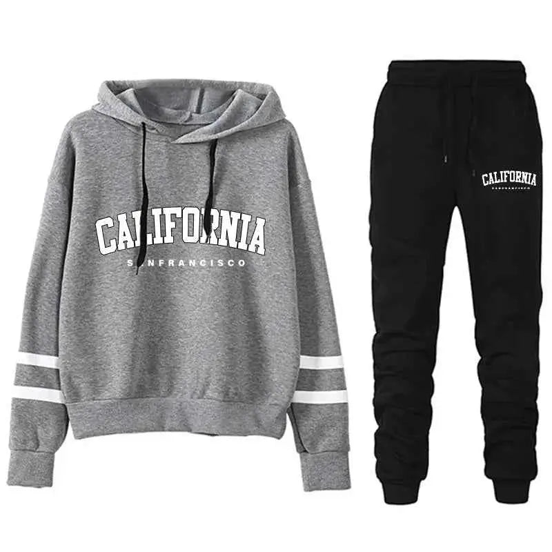 California Womens Tracksuit Set Casual Striped Hooded Sweatshirt and Pants Versatile Streetwear S to 3XL