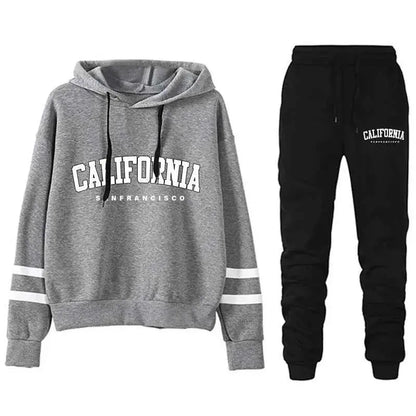 California Womens Tracksuit Set Casual Striped Hooded Sweatshirt and Pants Versatile Streetwear S to 3XL