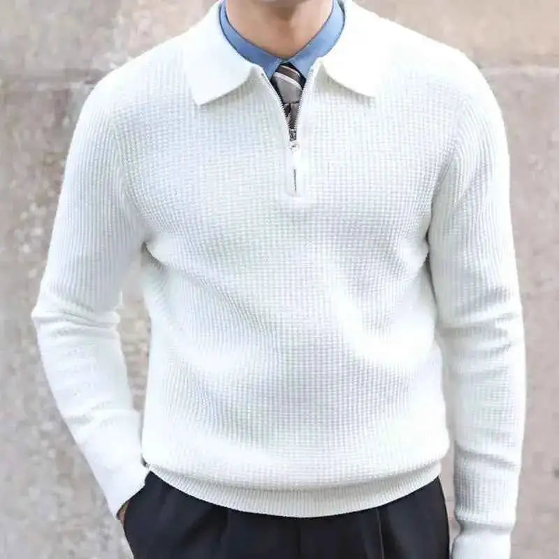 Fall 2024 Men Retro Knitted Pullover Sweater With Lapel Slim Fit Streetwear Casual Warm