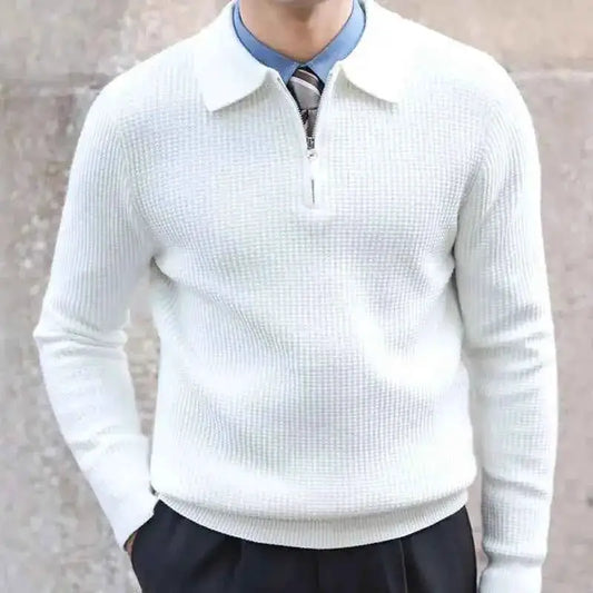 Fall 2024 Men Retro Knitted Pullover Sweater With Lapel Slim Fit Streetwear Casual Warm