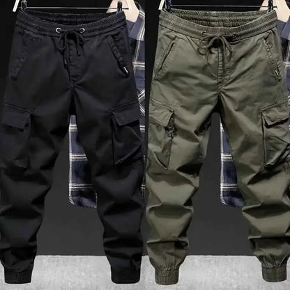 Men's Cargo Pants With Multiple Pockets Streetwear Joggers Elastic Drawstring Waist Full Length Plus Size Trousers