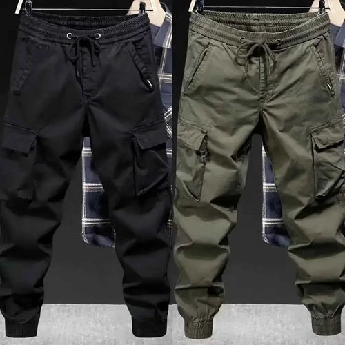 Men's Cargo Pants With Multiple Pockets Streetwear Joggers Elastic Drawstring Waist Full Length Plus Size Trousers