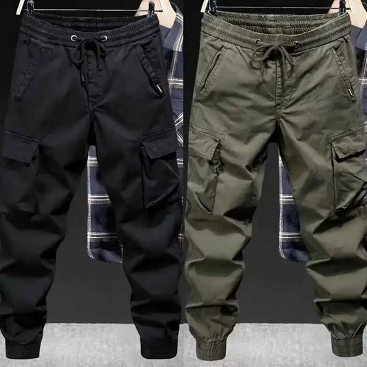 Men's Cargo Pants With Multiple Pockets Streetwear Joggers Elastic Drawstring Waist Full Length Plus Size Trousers