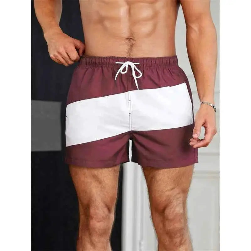 Colorful Stripe Pattern Beach Shorts For Men With Color Stitching 3D Printed Swim Trunks Hawaii Board Shorts