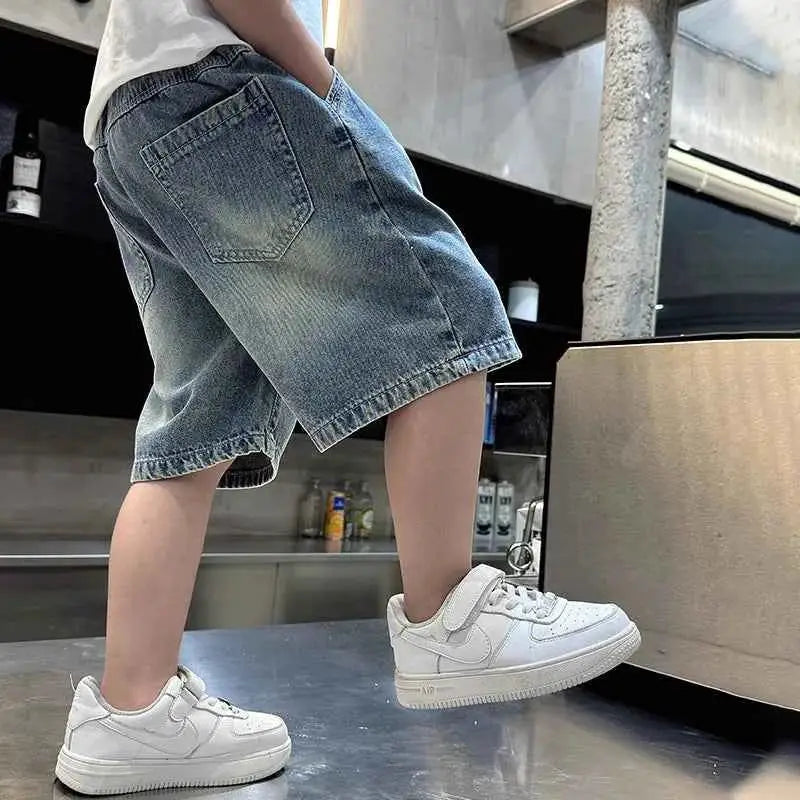 Boys Street Style Ripped Denim Shorts Vintage Wash Casual Summer Shorts With Holes Kids Cool Destroy Bottoms