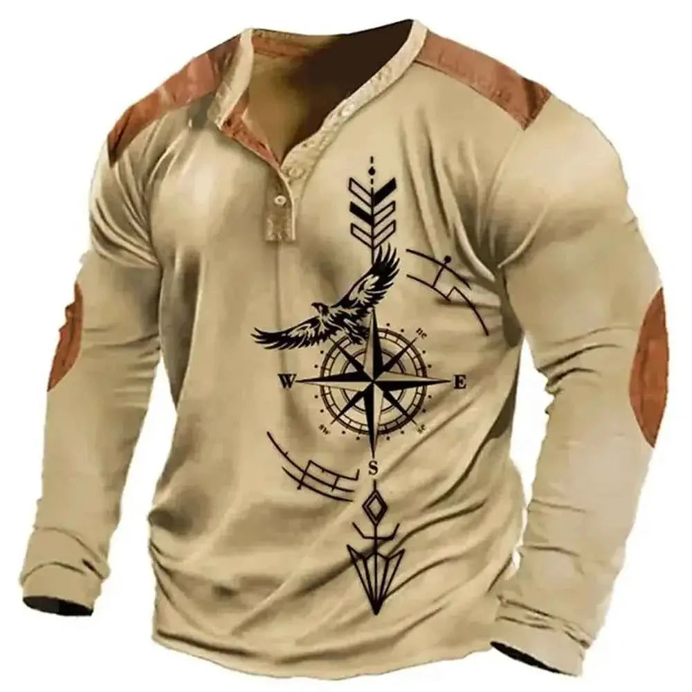 Vintage Mens Long Sleeve T Shirt Streetwear Retro Harajuku Graphic Print 3D Tee Oversized Top