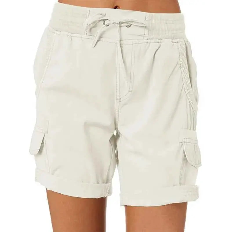 Womens Cargo Shorts High Waisted Elastic Waist Cotton Blend Casual Summer Bottoms Lightweight Breathable Everyday Wear