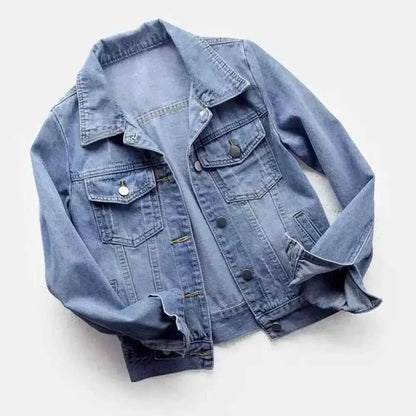 Women Denim Jacket Single Breasted Chest Flap Pocket Long Sleeve Slim Fit Retro Outerwear