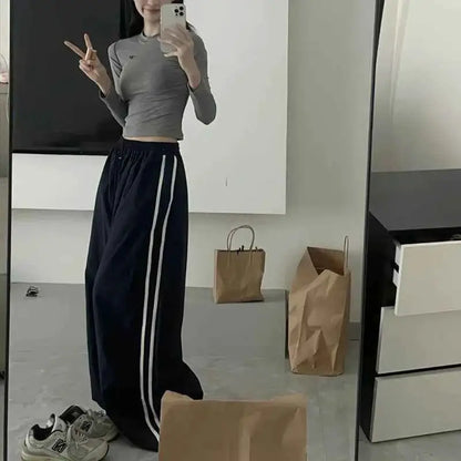 Y2K Women Cargo Pants Vintage Streetwear Baggy Wide Leg Sweatpants Drawstring Oversize Pockets Tech Fashion Trousers