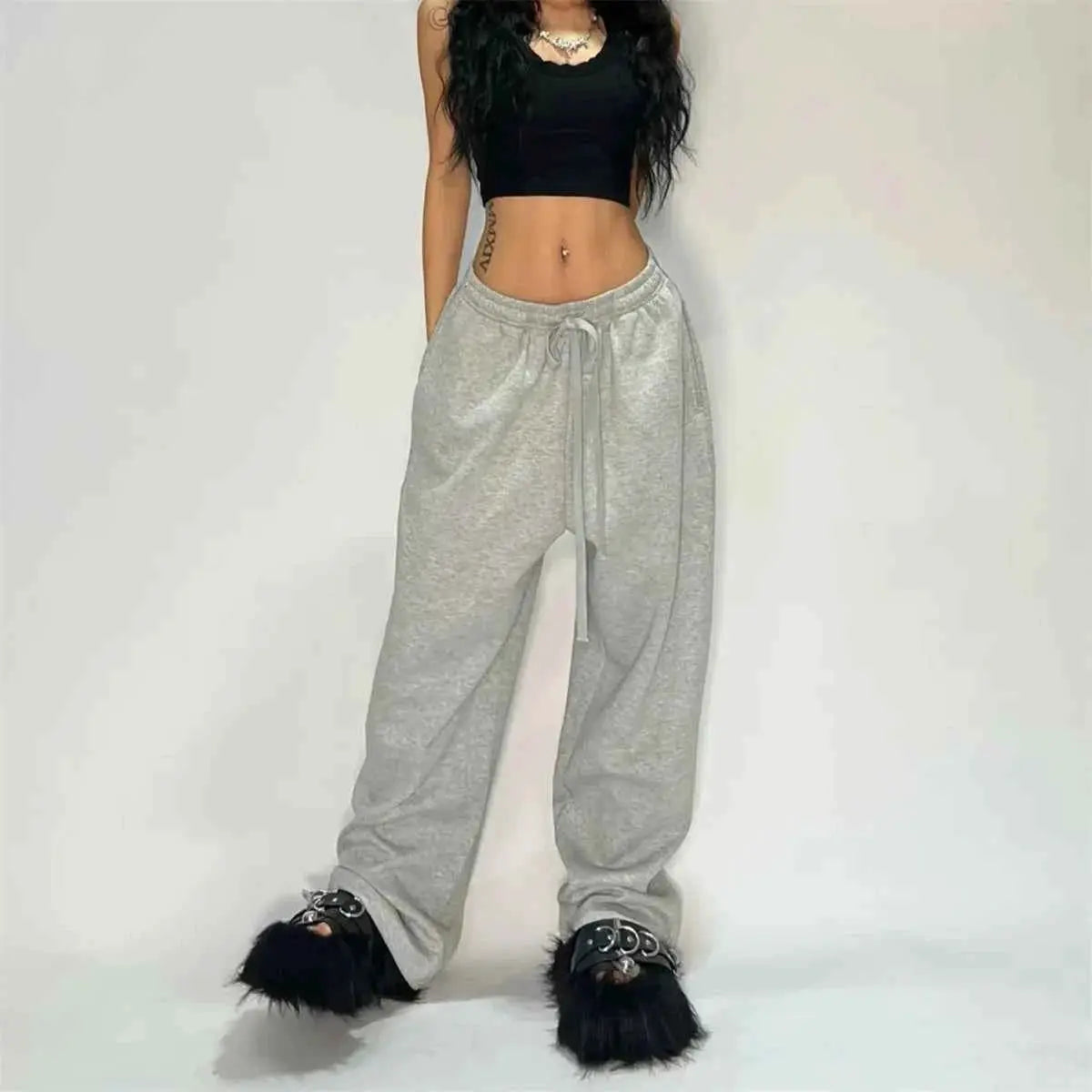 Solid Loose Sweatpants For Women Wide Leg Y2K American Retro Hip Hop Joggers Baggy Trousers Streetwear