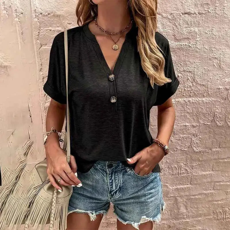 Solid Color Casual Loose T Shirt For Women 2025 Summer Vintage Oversized Short Sleeve Tee Streetwear Top