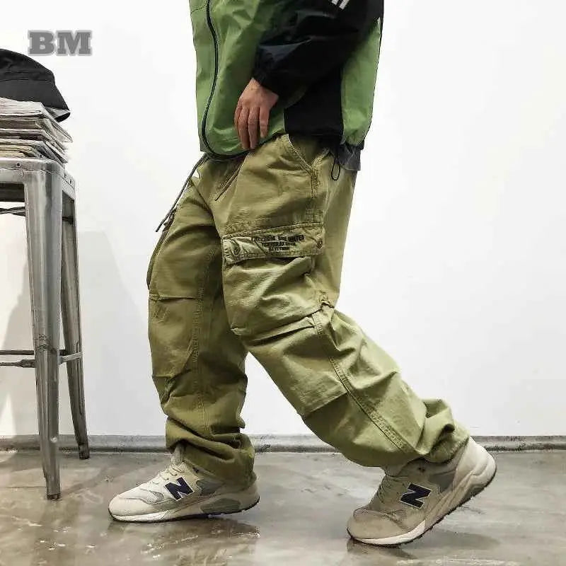 Men's Streetwear Cargo Pants Harajuku Style Japanese High Quality Vintage Tactical Straight Leg Trousers