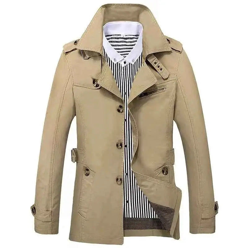Men's Pure Cotton Windbreaker Long Jacket For Business Casual Streetwear 2025 Spring Summer Autumn Winter