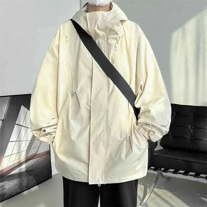 Mens Hooded Jacket Bomber Windbreaker Zipper Coat For Spring And Autumn Loose Cargo Casual Sportswear