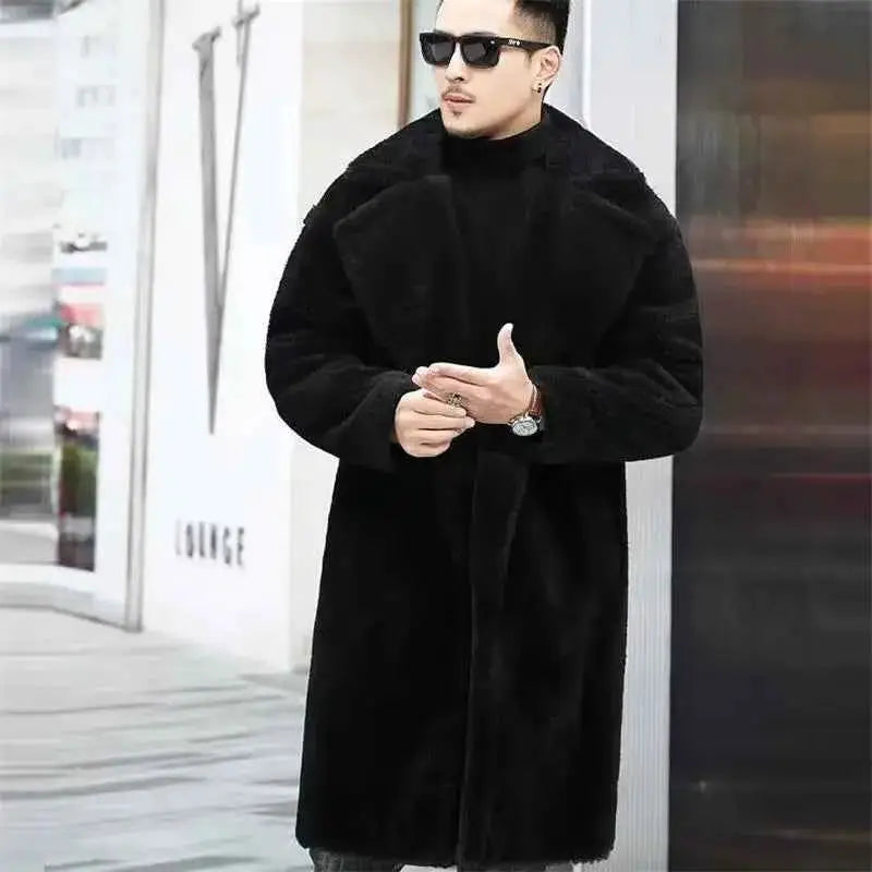 Mens Fur Parka Winter Coat Long Warm Jacket Thick Fleece Snow Wear Winter Clothing