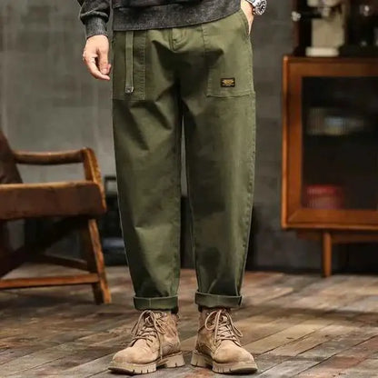 HIQOR Mens Loose Profile Cargo Pants High Waist Army Green American Vintage Trousers For Men