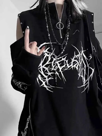 Vintage Black Printing Punk T Shirt For Women TeenStylo Short Sleeve Tee Casual Everyday Wear