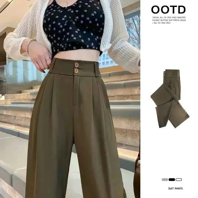Women Wide Leg Straight Suit Pants For Office Wear Professional Trousers TeenStylo