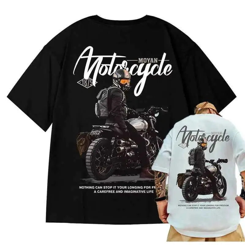 Size 8XL Men Casual T Shirt American Vintage Motorcycle Print Tee Loose Fit Large Top