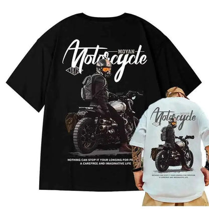 Size 8XL Men Casual T Shirt American Vintage Motorcycle Print Tee Loose Fit Large Top