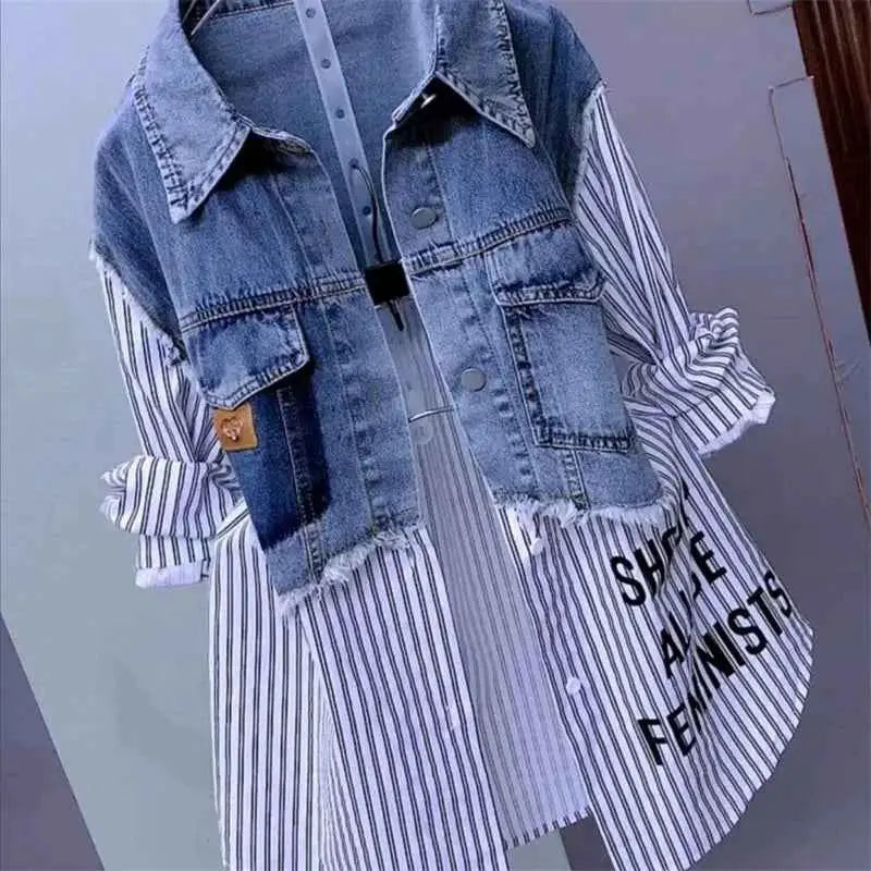 New Splicing Denim Jacket For Women Spring Autumn Korean Fashion Denim Shirt Ladies Tops Casual Jean Coat Windbreaker