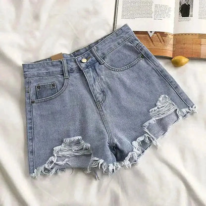 Lucyever Summer Denim Shorts Women Korean Fashion Ripped High Waist Wide Leg Casual Streetwear Jeans