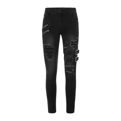 Mens Casual Stretch Cargo Denim Trousers Autumn Techwear Fashion Streetwear Cargo Y2K Skinny Jeans Punk Pants