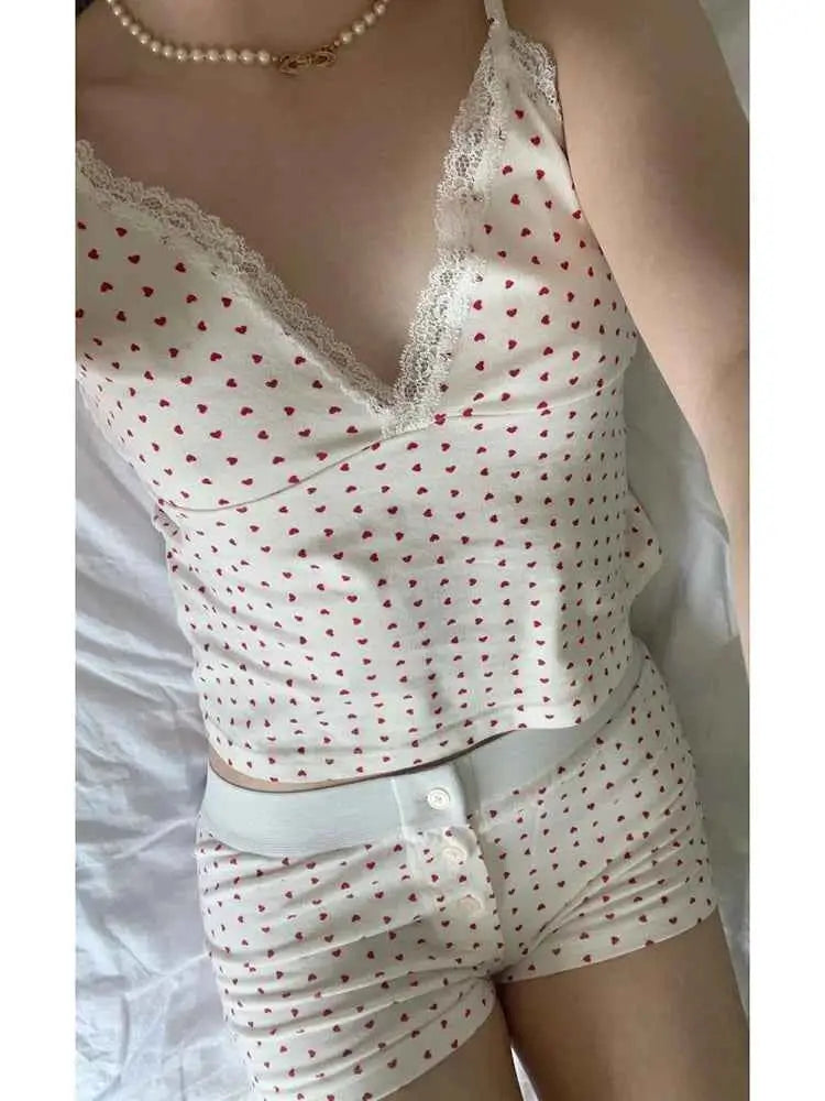 Heart Print Cotton Shorts Women Elastic High Waist Summer Casual Sweat Shorts Boho Chic Vintage Bottoms