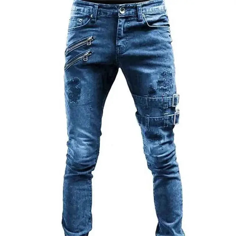 Mens Casual Stretch Cargo Denim Trousers Autumn Techwear Fashion Streetwear Cargo Y2K Skinny Jeans Punk Pants