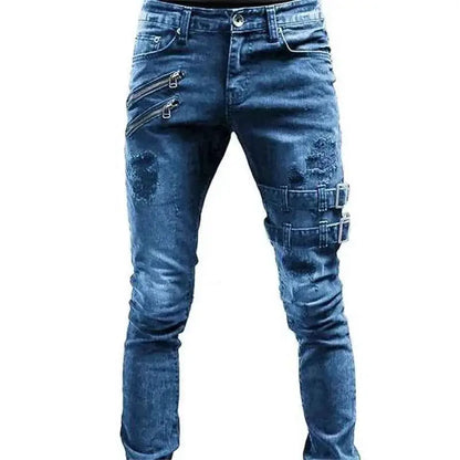 Mens Casual Stretch Cargo Denim Trousers Autumn Techwear Fashion Streetwear Cargo Y2K Skinny Jeans Punk Pants