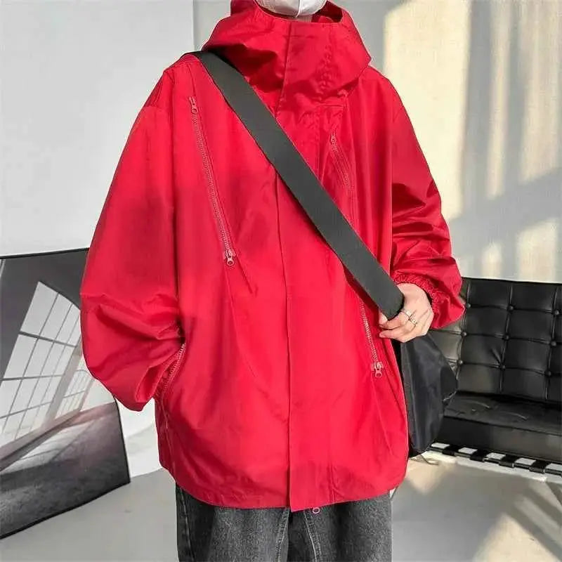 Mens Hooded Jacket Bomber Windbreaker Zipper Coat For Spring And Autumn Loose Cargo Casual Sportswear