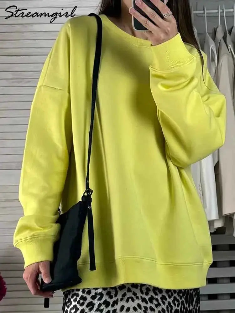 Oversized Green Mint Sweatshirt For Women Basic Winter Warm Fleece Lined Option TeenStylo