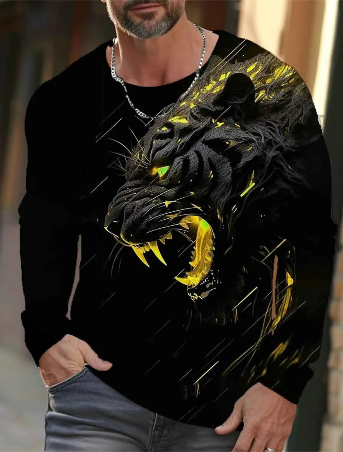 Tiger Graphic Men's Long Sleeve T Shirt 3D Full Printing Streetwear Casual O Neck Top Polyester Fashion