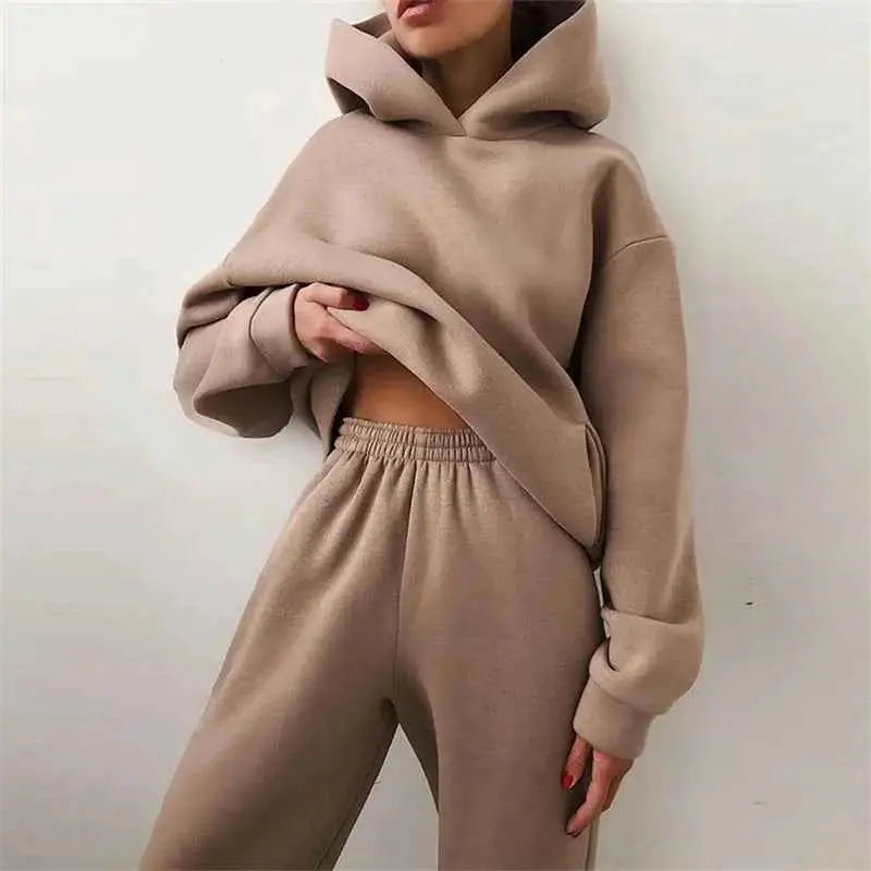 Women's Oversized Tracksuit Set Hoodie Sweatshirt Two Piece Solid Color Warm Autumn Casual Long Pants