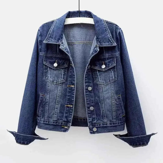 Women Denim Jacket Single Breasted Chest Flap Pocket Long Sleeve Slim Fit Retro Outerwear