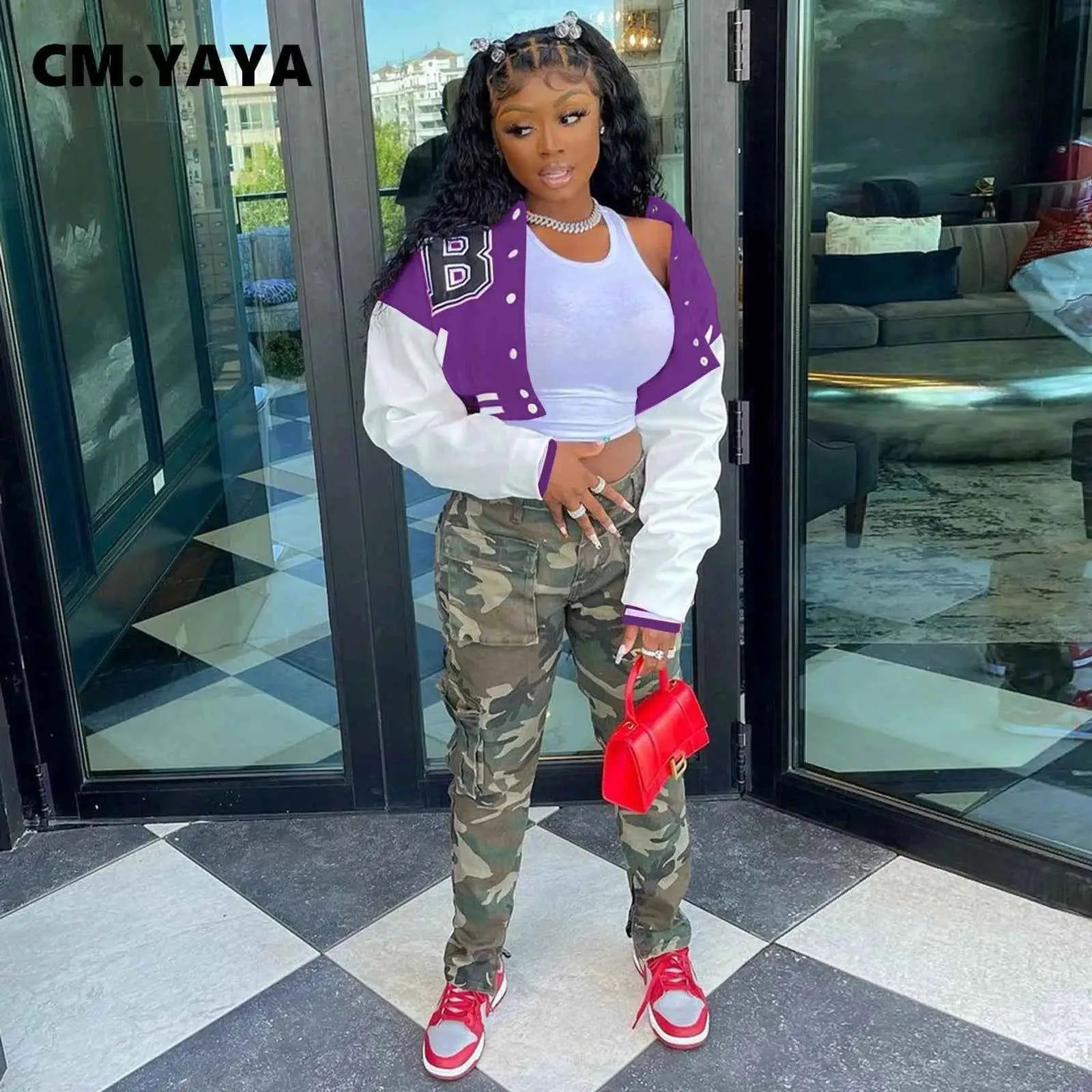 CM YAYA Letter B Baseball Womens Tracksuit Two Piece Jacket And Sweatpants Set Outfit