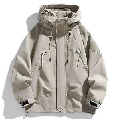 Men's Windbreaker Hooded Jacket Waterproof Softshell Zipper Coat Cargo Pockets Black For Outdoor Hiking Camping