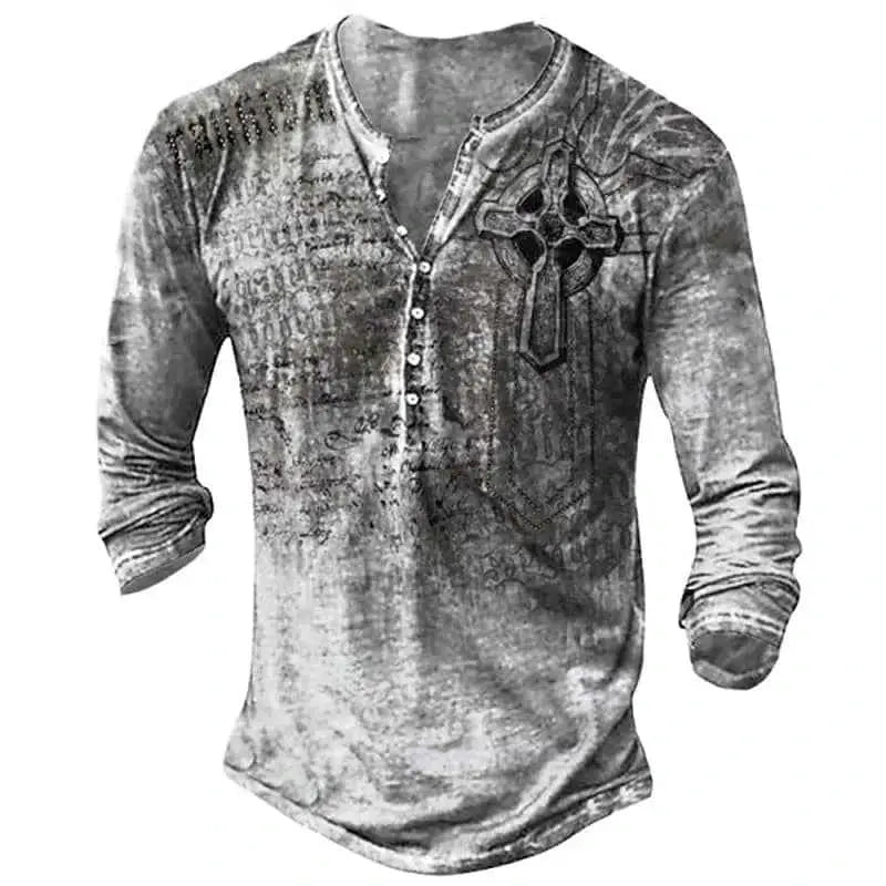 Vintage Men's Compass Graphic Long Sleeve Tee Oversized Streetwear 3D Print For Men