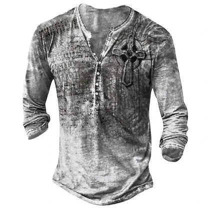 Vintage Men's Compass Graphic Long Sleeve Tee Oversized Streetwear 3D Print For Men