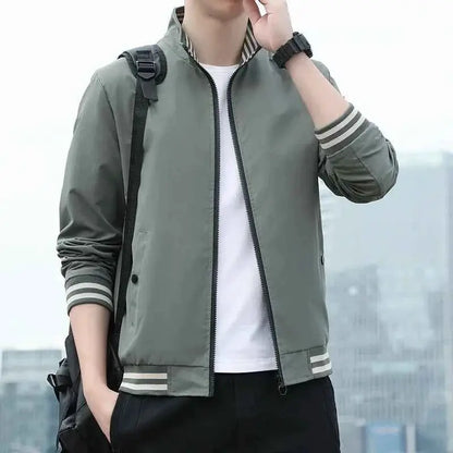 BROWON Men Spring and Autumn Fashion Jacket Long Sleeve Regular Fit Solid Bomber Jacket for Daily Casual Wear