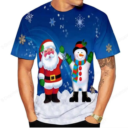 Christmas Santa Claus 3D Print T Shirt For Men Casual Short Sleeve O Neck Oversized Tee