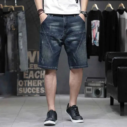 Mens Oversized Denim Bermuda Shorts Stretch Jeans Y2K Korean Fashion XXXL Plus Size
